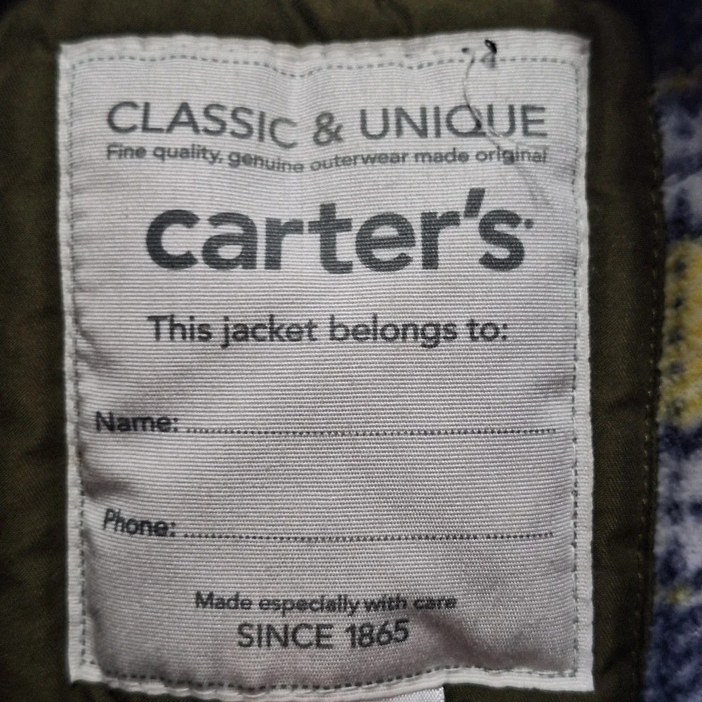 Carter's Jacket Boys S/4 Green Heavyweight Parka Faux Fur Hood Utility Winter